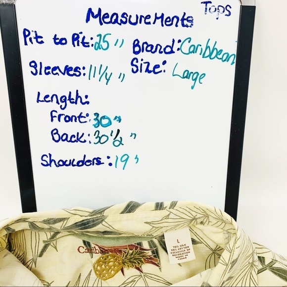 Caribbean Silk Blend Hawaiian Short Sleeve Shirt Size L Coconut Button Beige - Picture 2 of 10